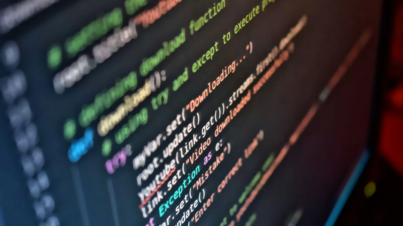 Vivid close-up of code on a computer screen showcasing programming details.